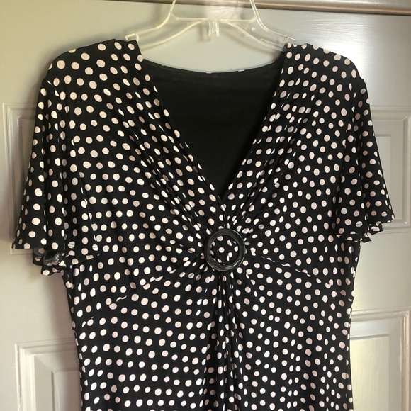 80s vintage black white polka dot cap sleeve dress - Picture 3 of 4